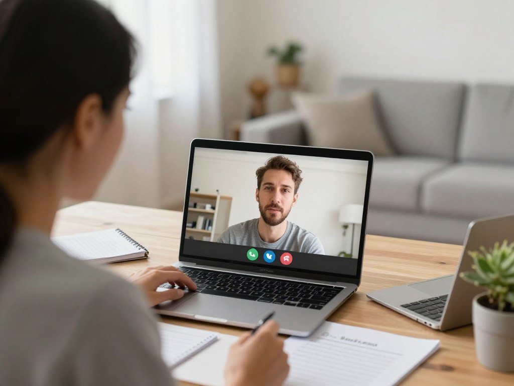 couple planning future together on video call