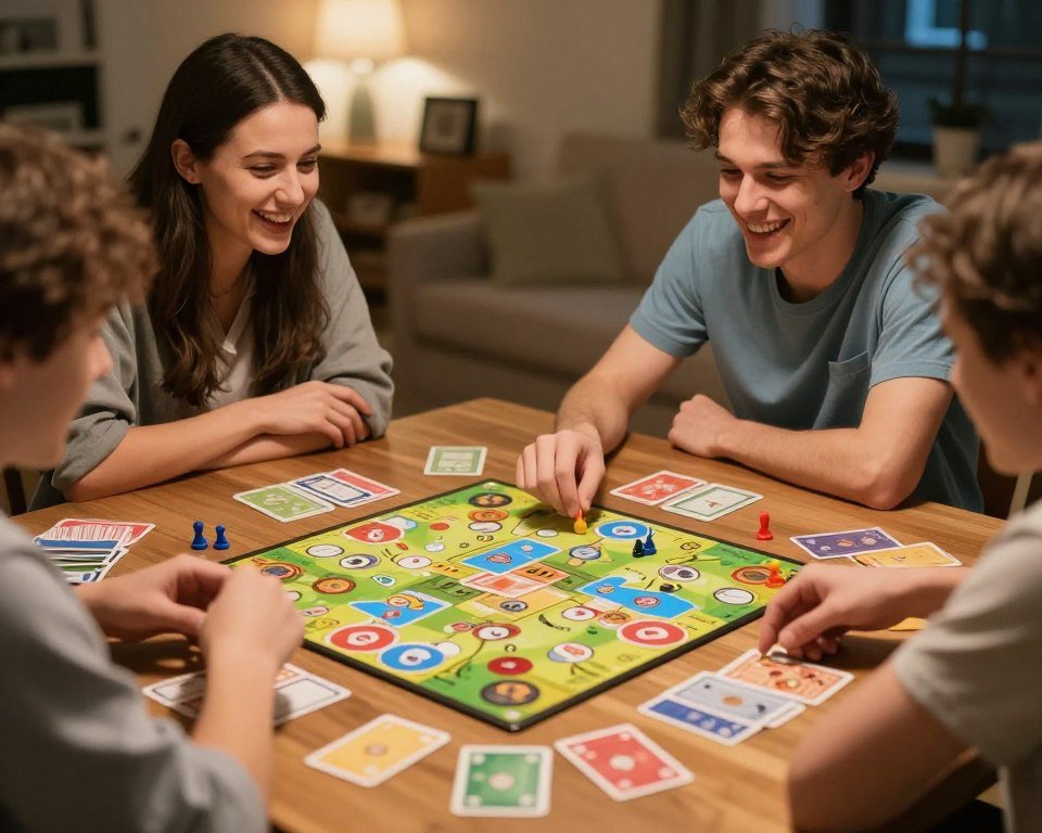couple playing board games together at home