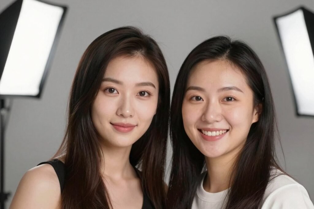 couple positioned at slight angle to optimize photobooth lighting