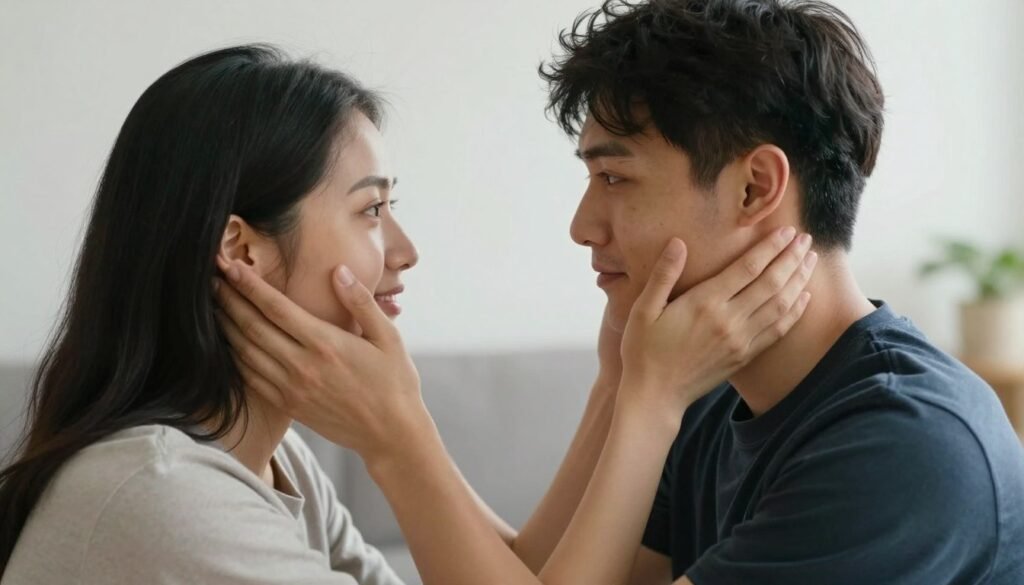 couple practicing eye gazing exercise together