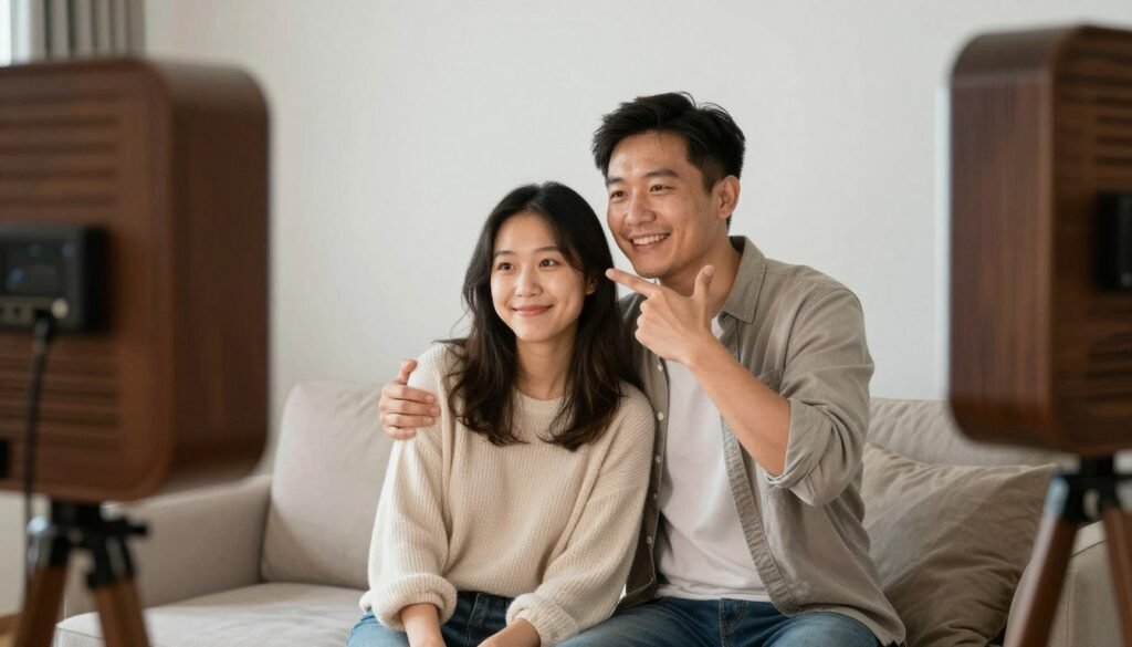 couple practicing poses comfortably at home couple practicing poses comfortably at home