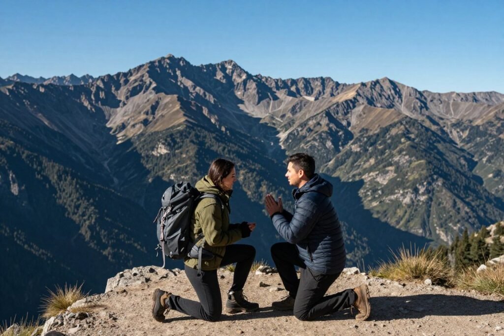 couple proposal at scenic mountain overlook