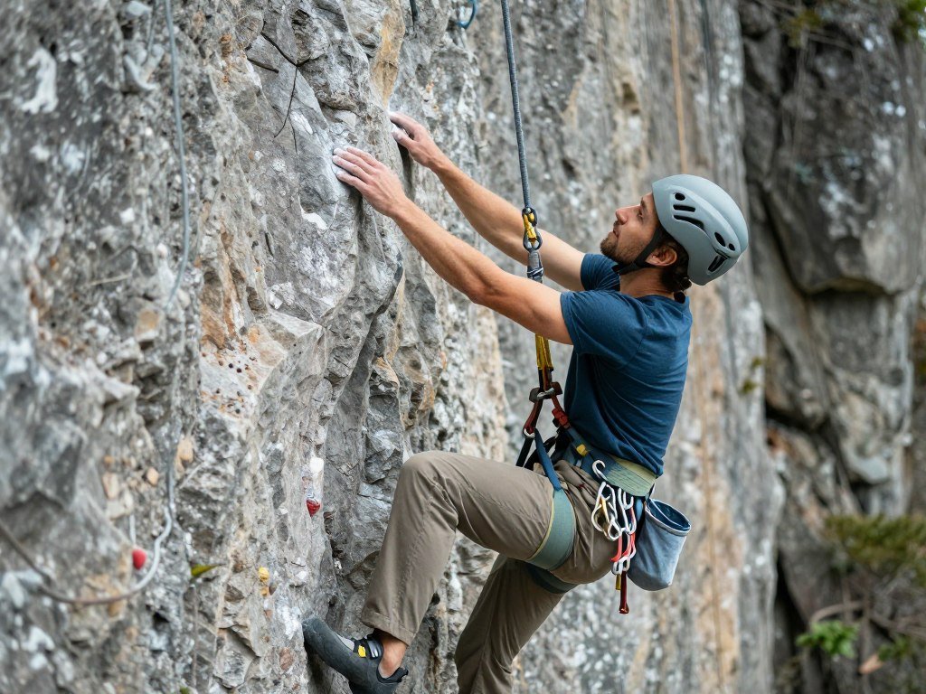 couple rock climbing together supporting each other anniversary adventure date
