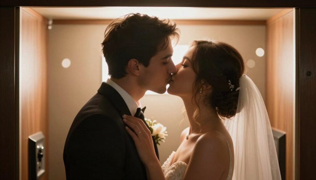 couple sharing romantic kiss in vintage style photo booth couple sharing romantic kiss in vintage style photo booth