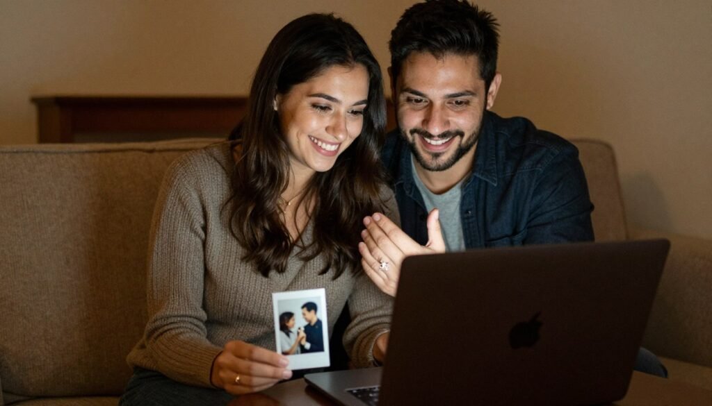 couple sharing their proposal story