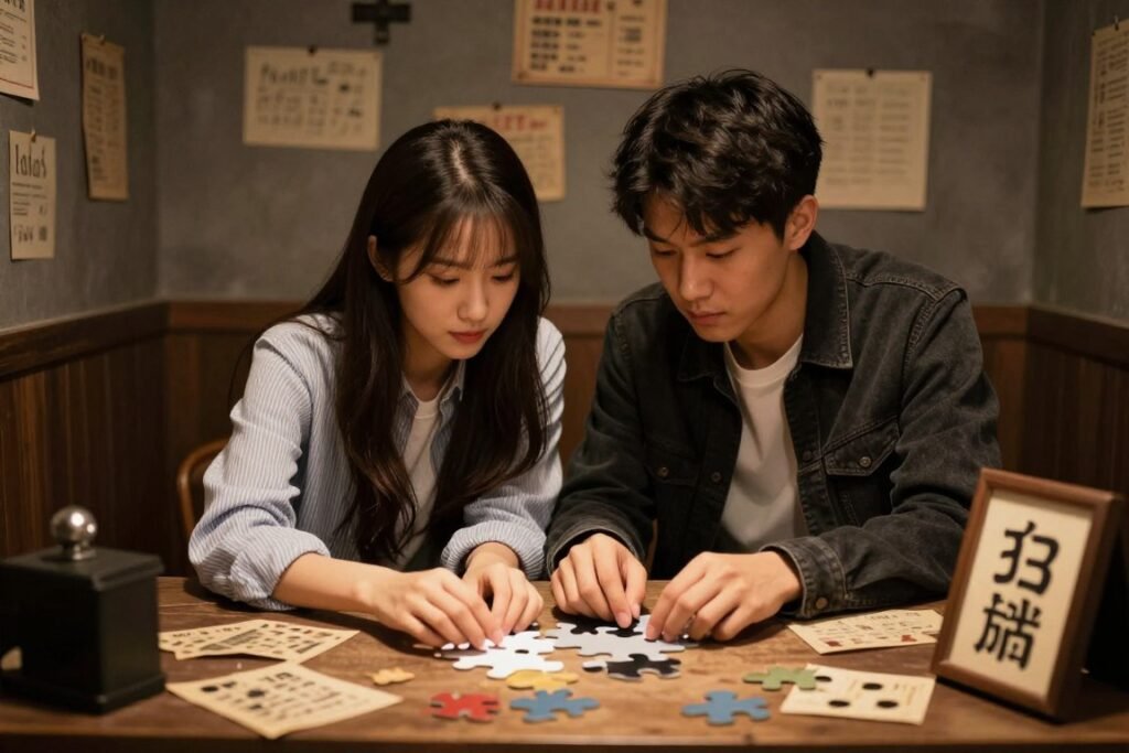 couple solving puzzles in escape room for unique anniversary experience