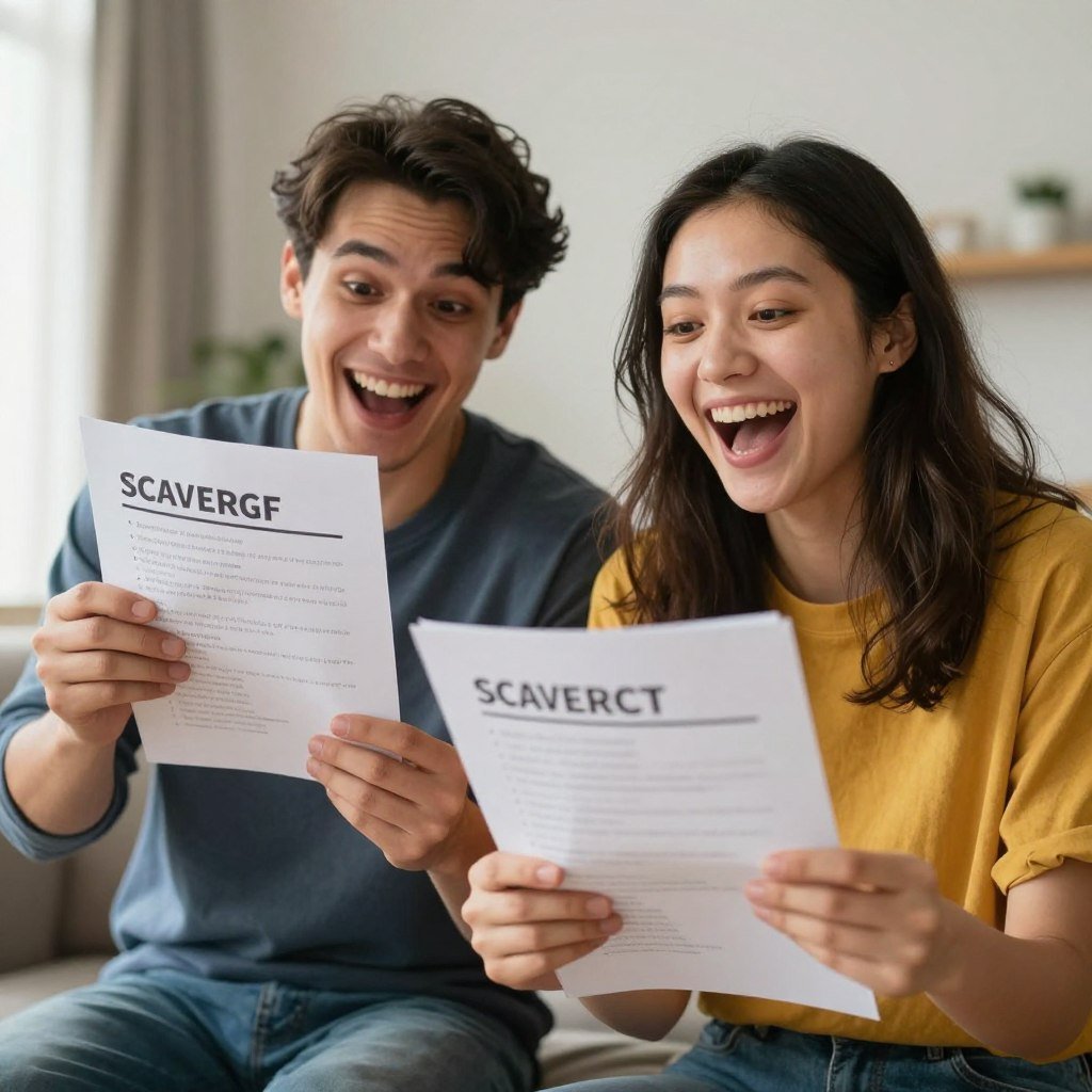 couple solving scavenger hunt clues at home couple solving scavenger hunt clues at home