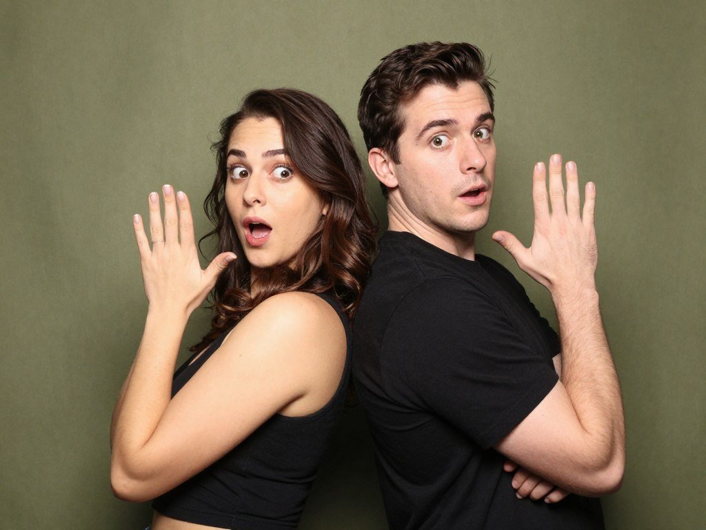 couple standing back to back looking opposite directions in photobooth