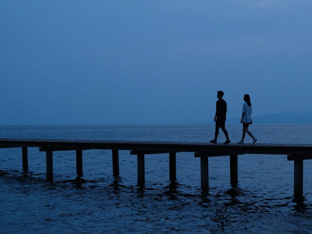 couple walking on pier for anniversary photo shoot