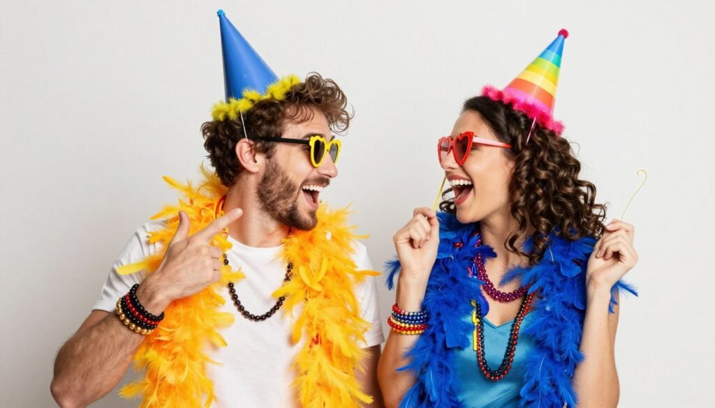 couple with fun costume pieces and dress up props couple with fun costume pieces and dress up props