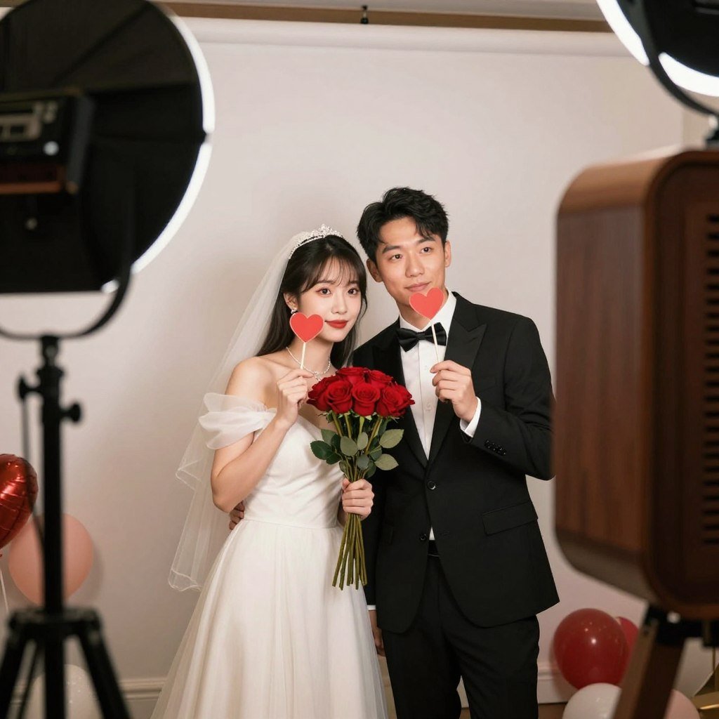 couple with romantic props like roses and hearts couple with romantic props like roses and hearts