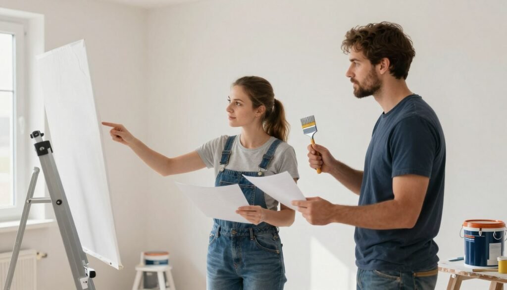 couple working on home renovation project together