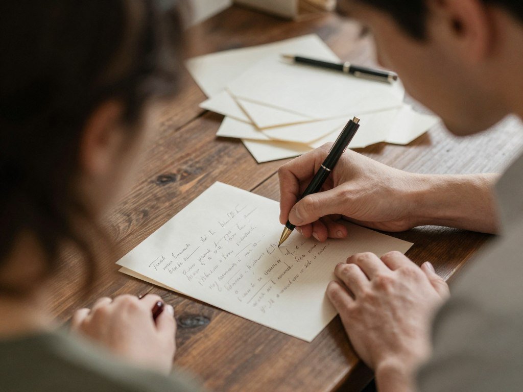 couple writing handwritten letters to each other at desk