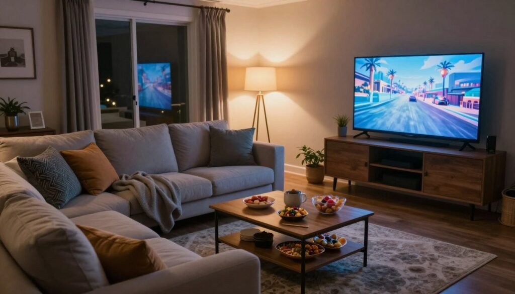 cozy living room setup for movie night proposal