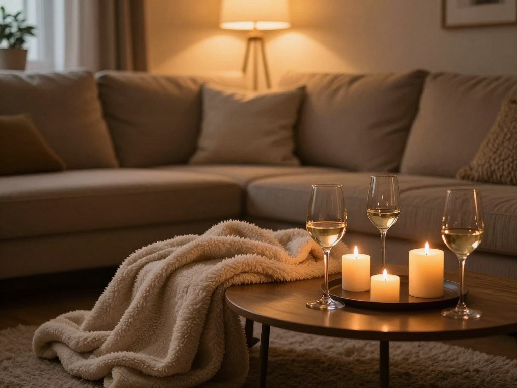 cozy living room setup for romantic home anniversary date night