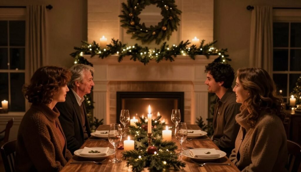 cozy winter rehearsal dinner with warm lighting and seasonal decor cozy winter rehearsal dinner with warm lighting and seasonal decor