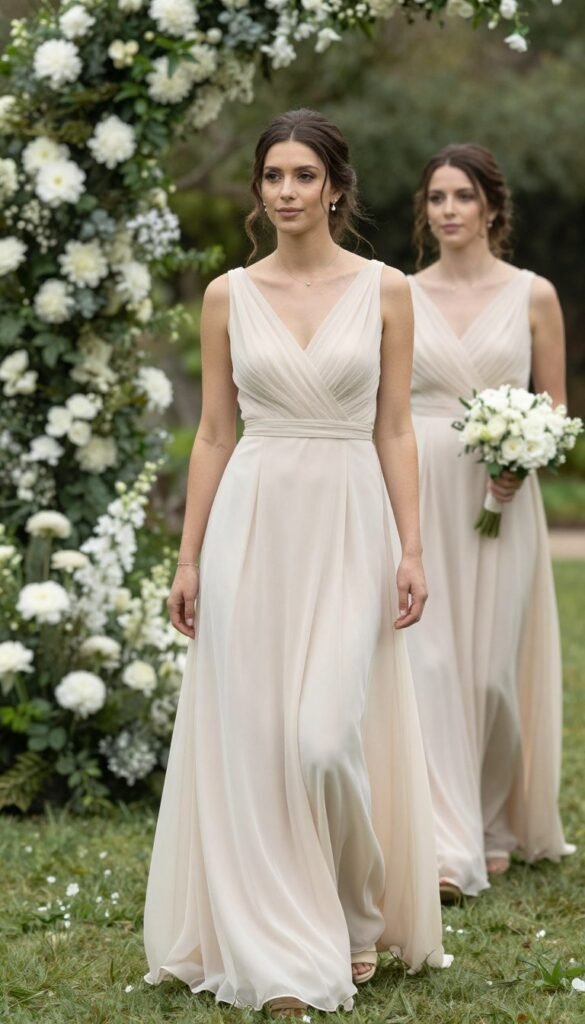 cream bridesmaid dress classic garden wedding