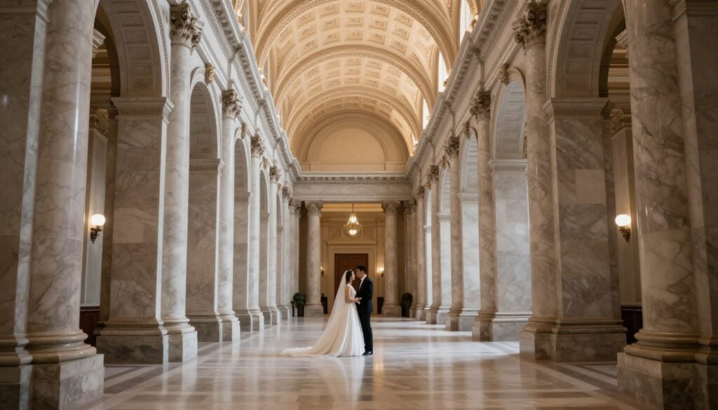 creative courthouse wedding photography angles with architectural symmetry