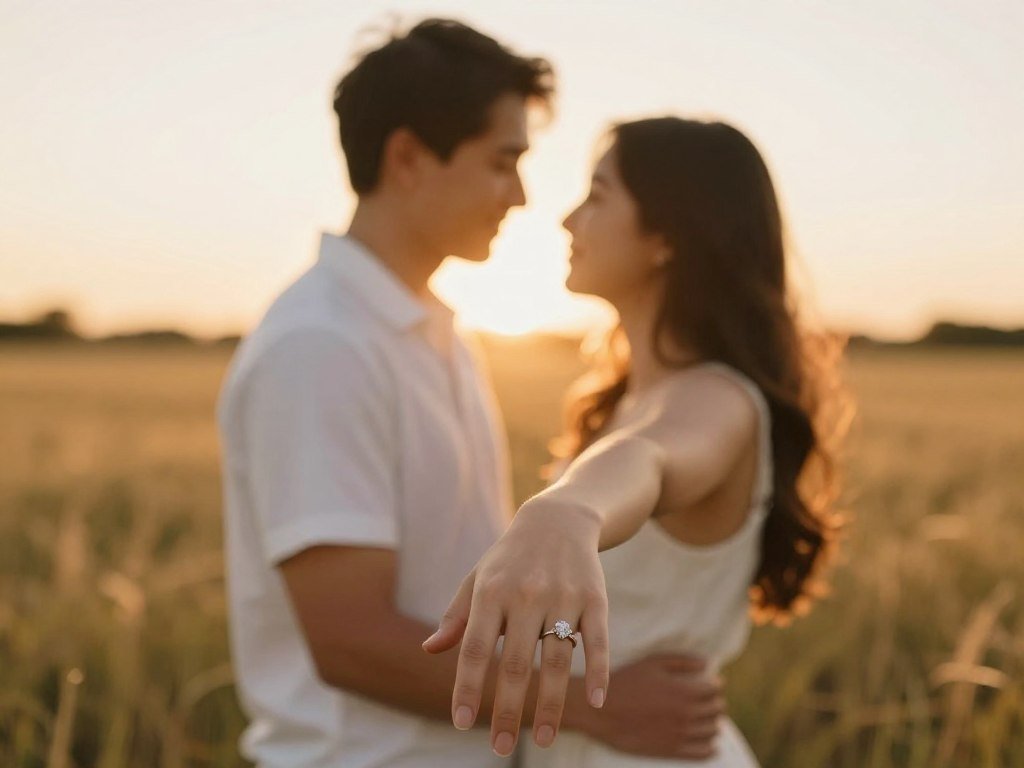 creative engagement announcement photo with couple holding hands showing ring