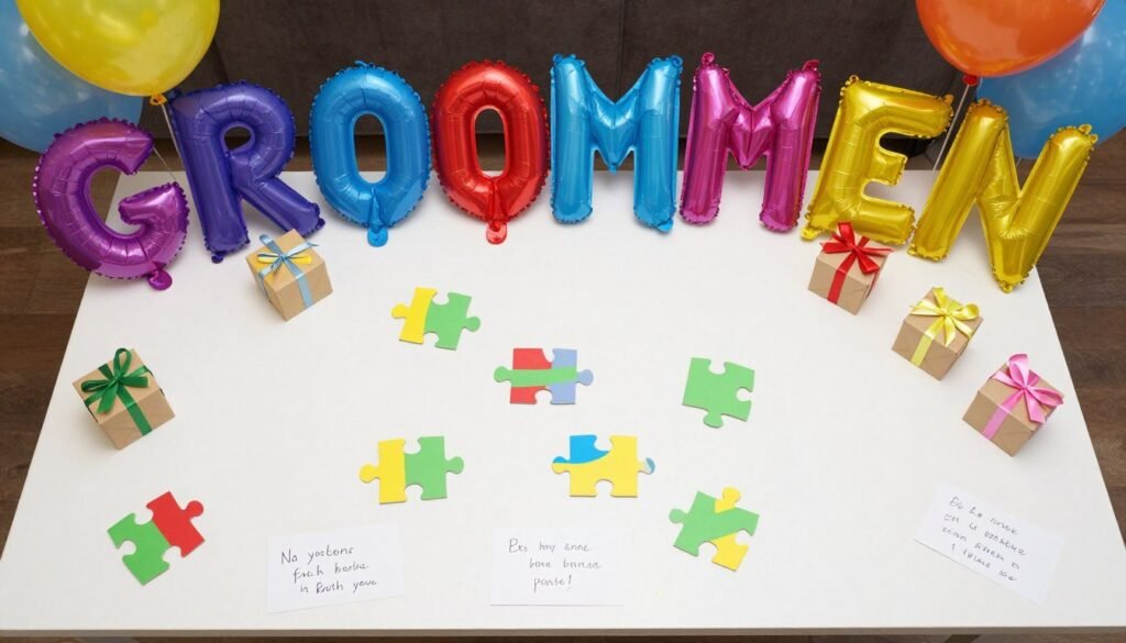 creative groomsmen proposal setup with props