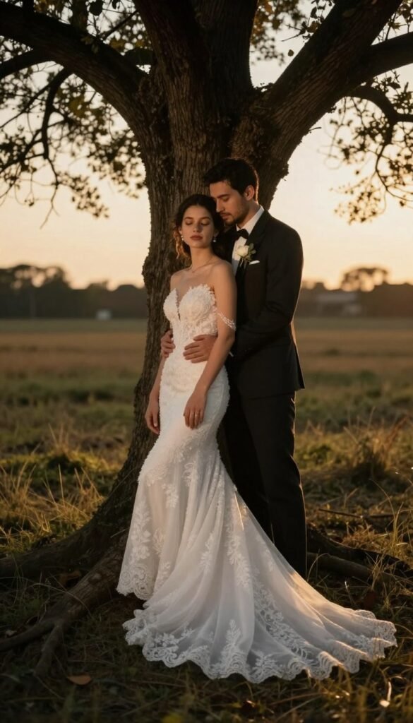 creative micro wedding couple portrait in unique location