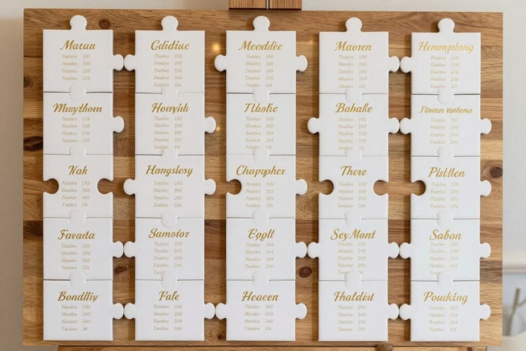 creative puzzle piece wedding seating chart ideas with guest names
