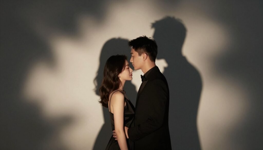 creative shadow play couple pose with dramatic lighting creative shadow play couple pose with dramatic lighting