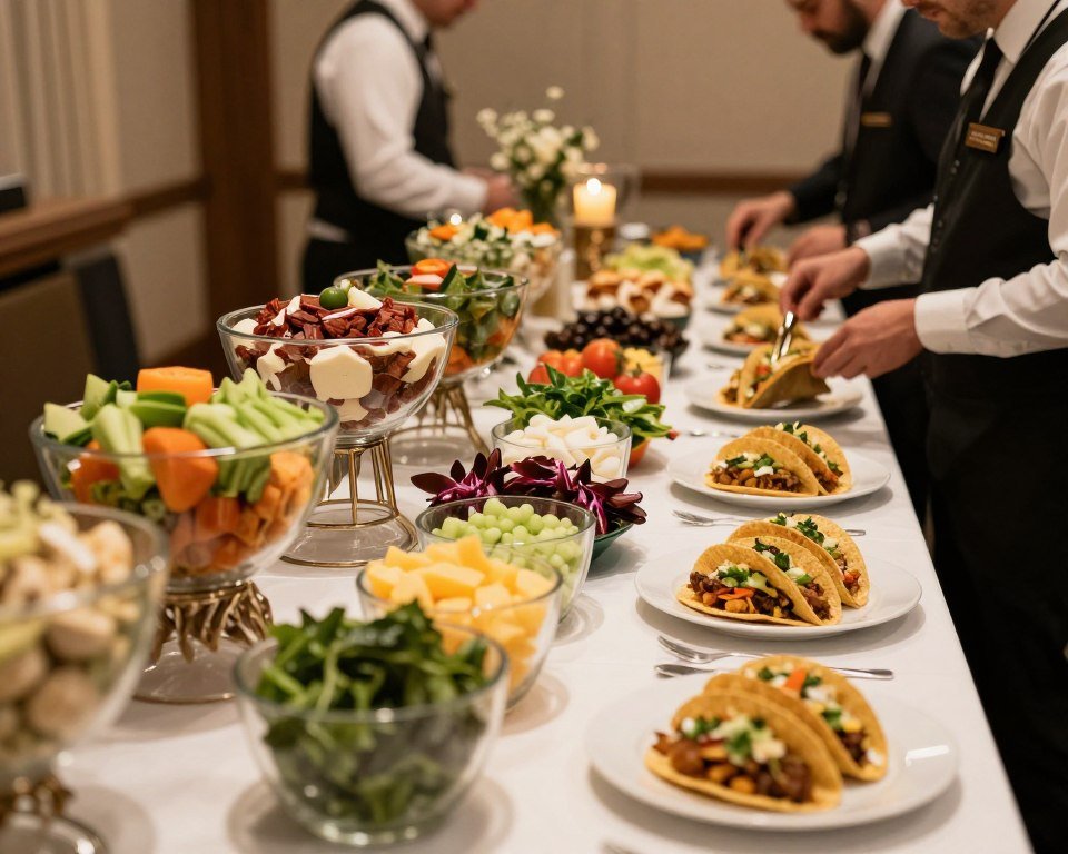 creative wedding food station with interactive build-your-own bar