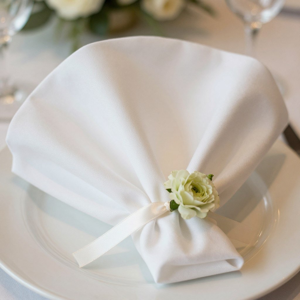 creative wedding napkin fold with flower accent