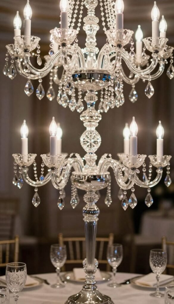 crystal chandelier wedding centerpiece detail