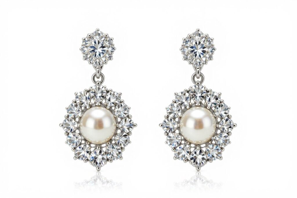 crystal pearl combination earrings wedding