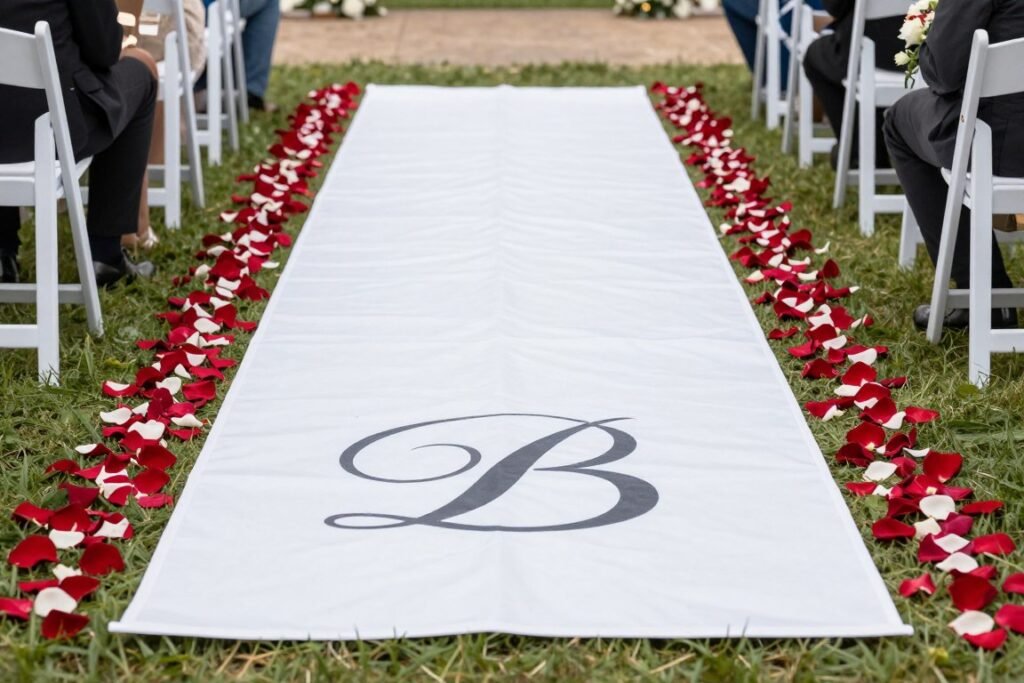 custom diy wedding aisle runner with monogram