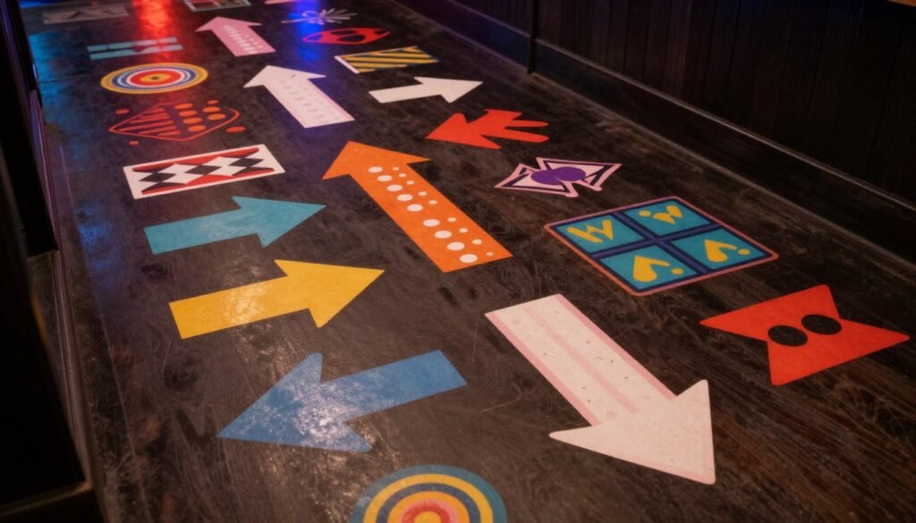 custom floor decals with directional arrows and branding