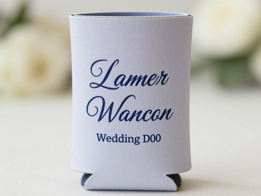 custom wedding koozie with couple names and wedding date