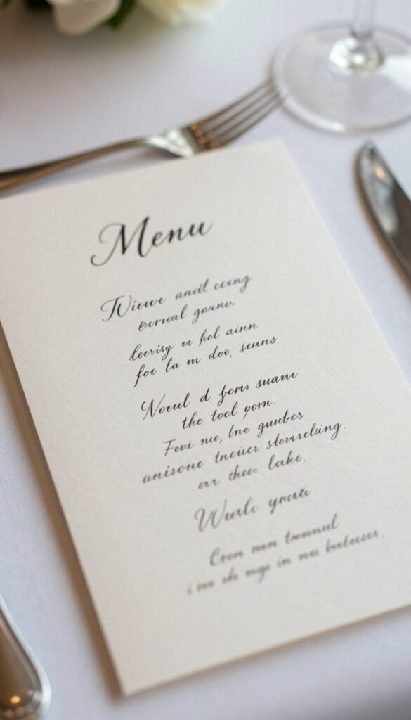 customized menu cards with personal stories at micro wedding place settings