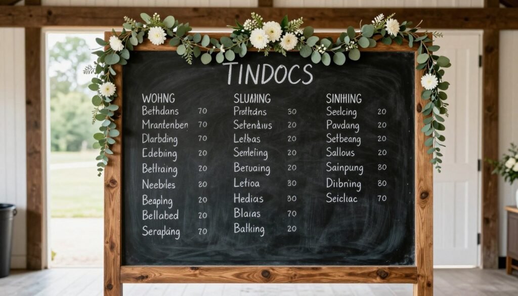 decorated chalkboard seating chart with flowers