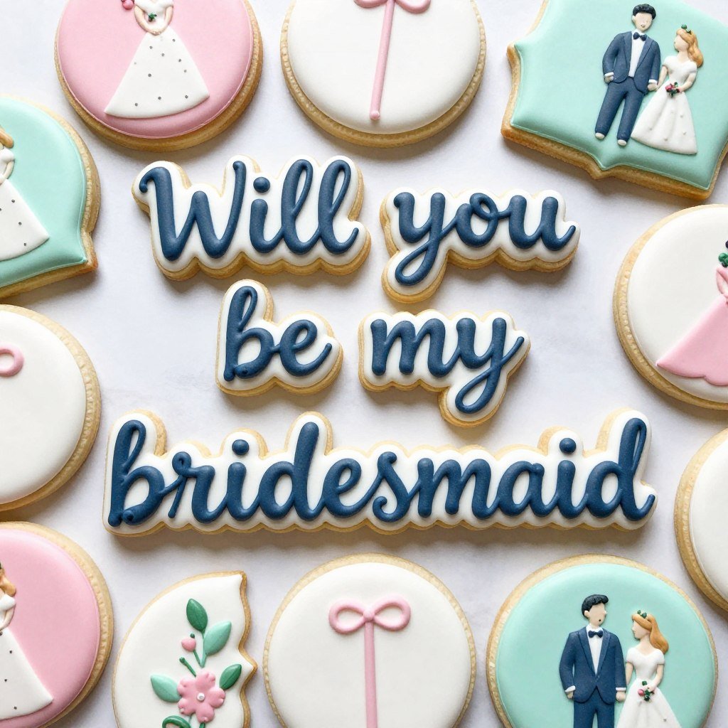 decorated cookies spelling will you be my bridesmaid