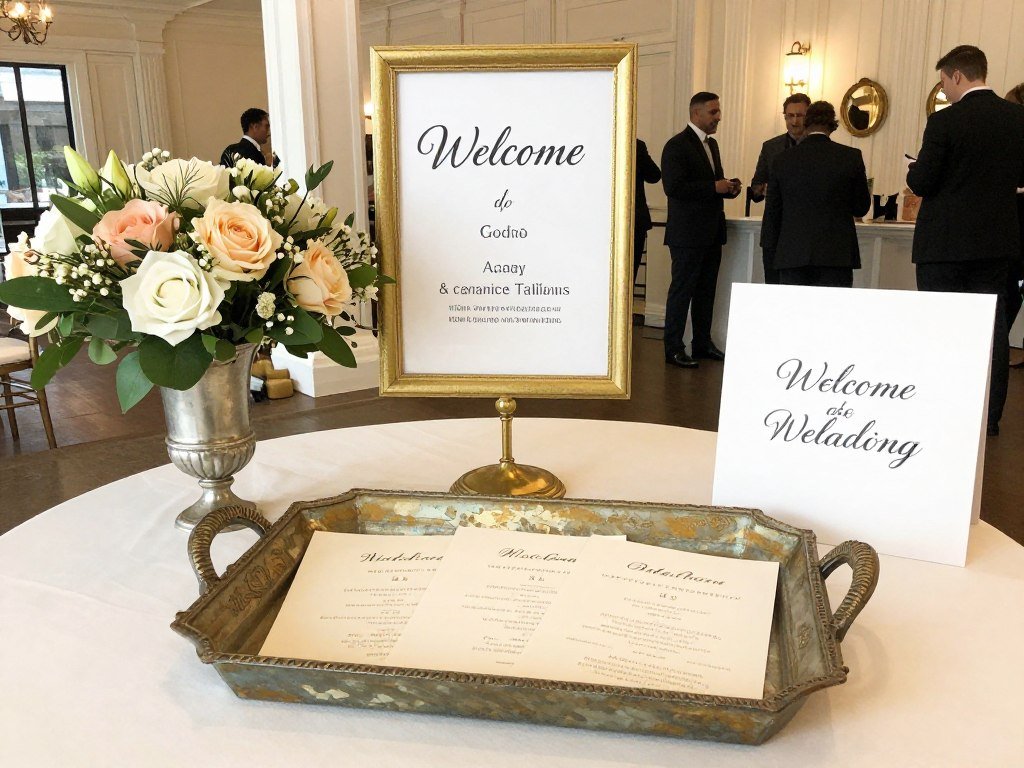 decorated welcome table with wedding programs decorated welcome table with wedding programs
