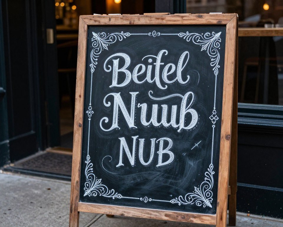 decorative chalkboard sign with artistic lettering outside club