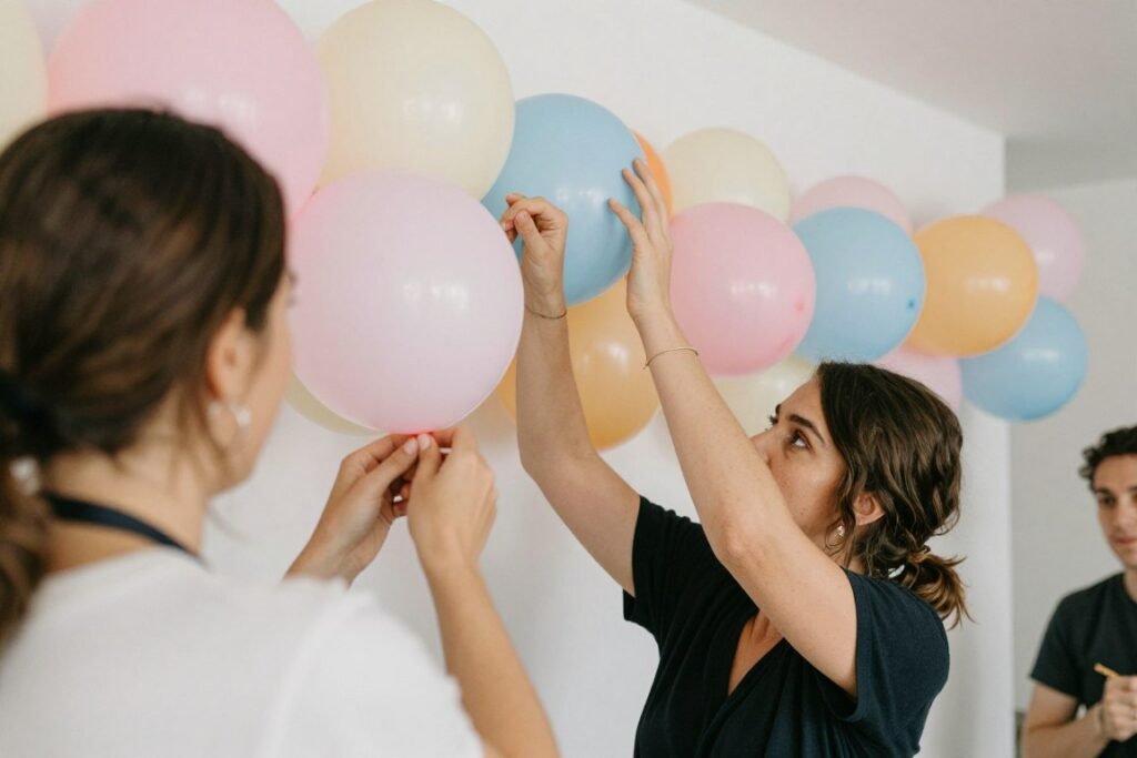 decorator doing final touches on party setup