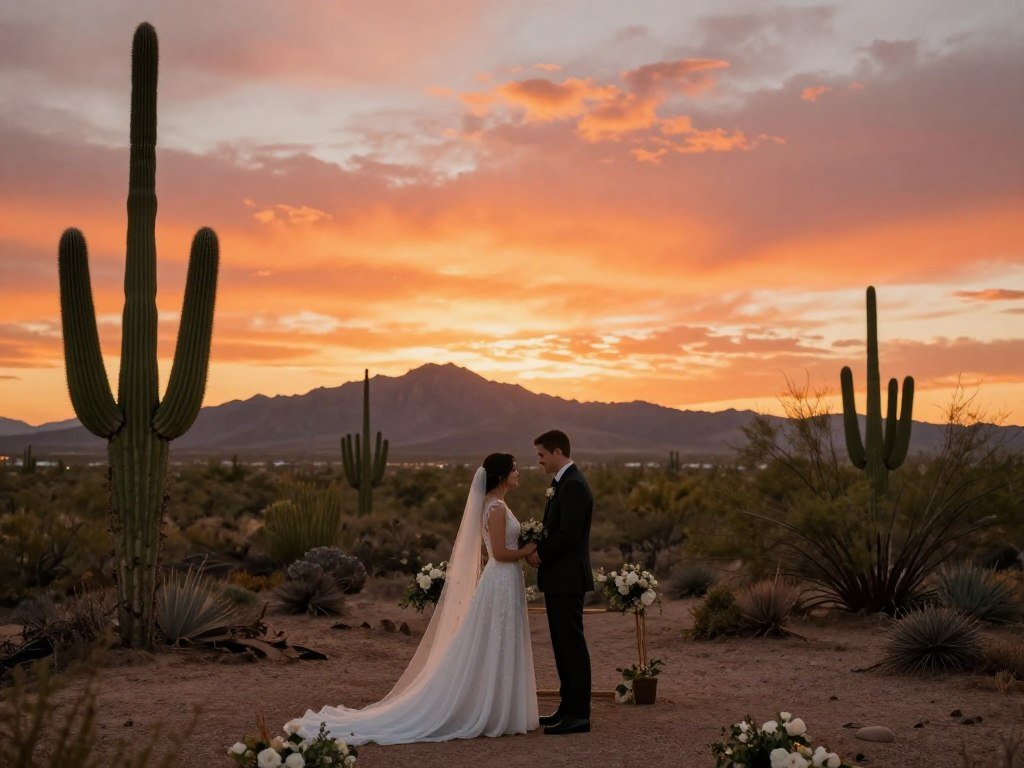 desert wedding ceremony at sunset