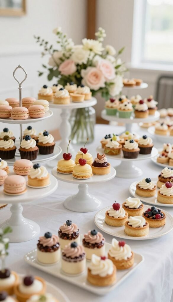 dessert bar display at micro wedding with variety of small sweets