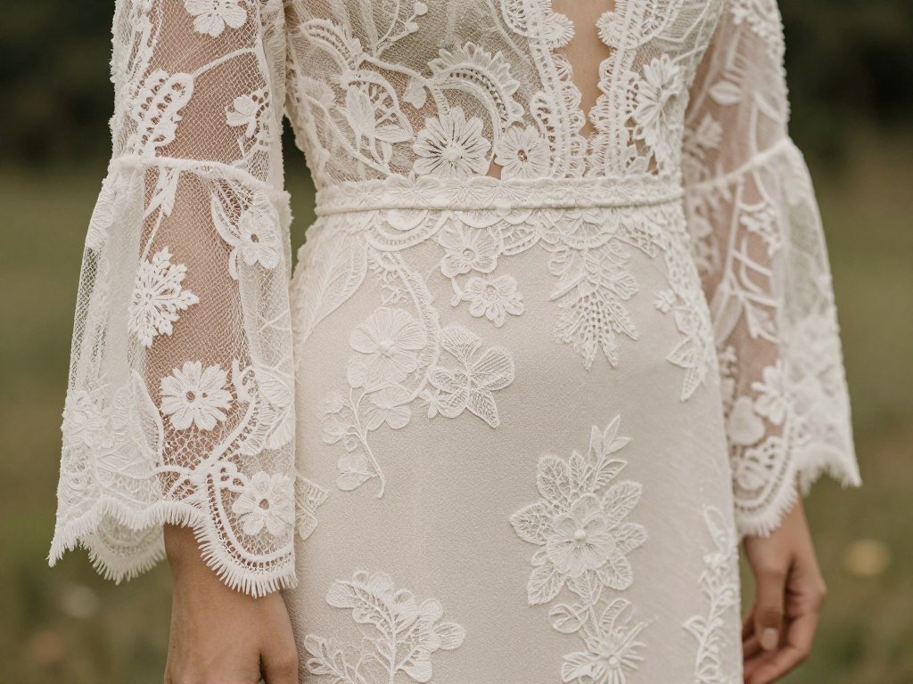 detailed lace sleeves on bohemian style wedding dress
