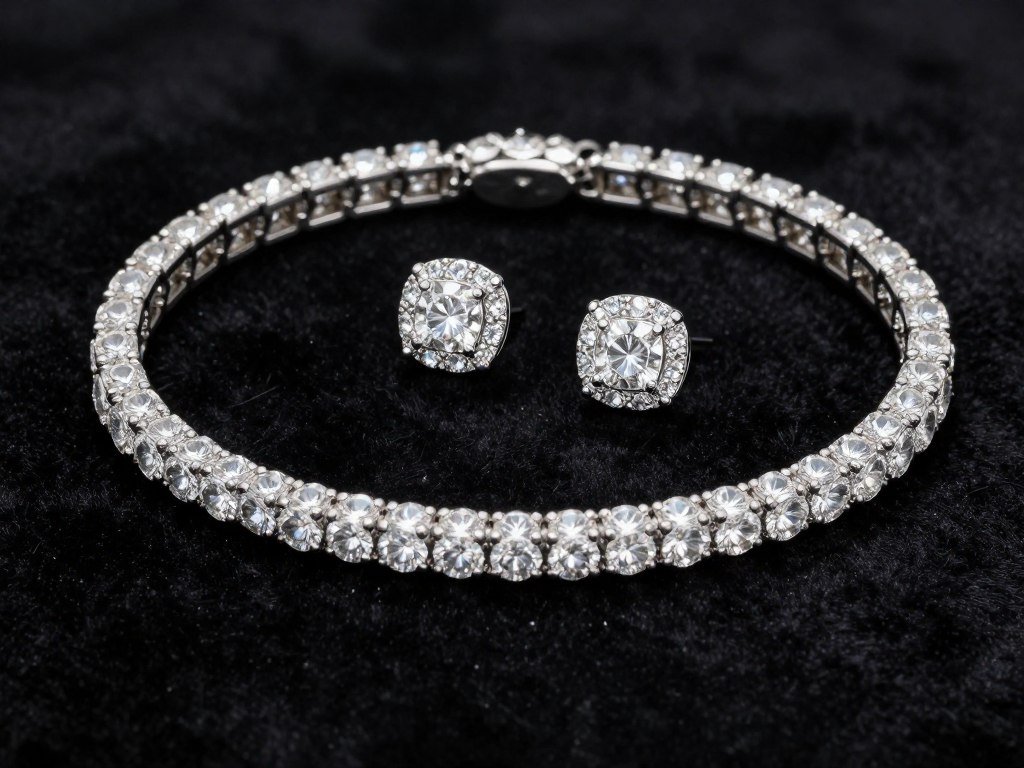 diamond tennis bracelet and diamond earrings wedding jewelry