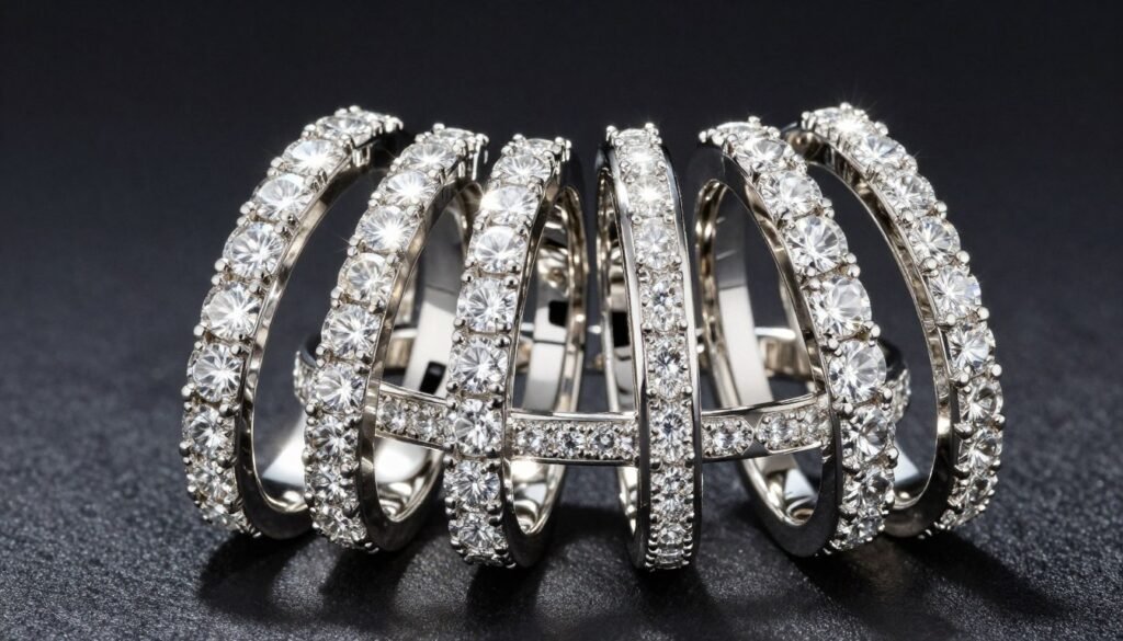 diamond wedding band stack with various setting styles