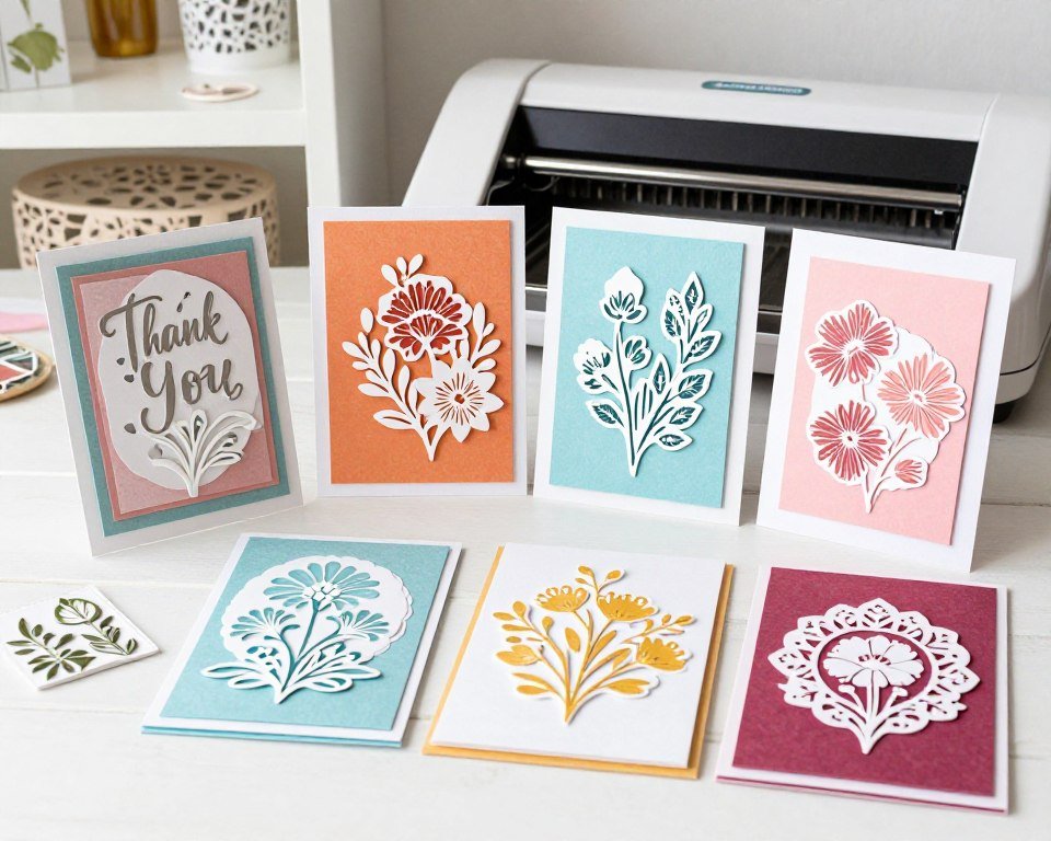 die cut thank you cards showing intricate paper cutting designs and layering