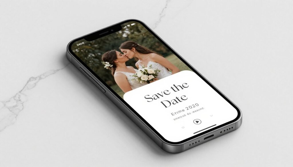 digital save the date displayed on mobile device