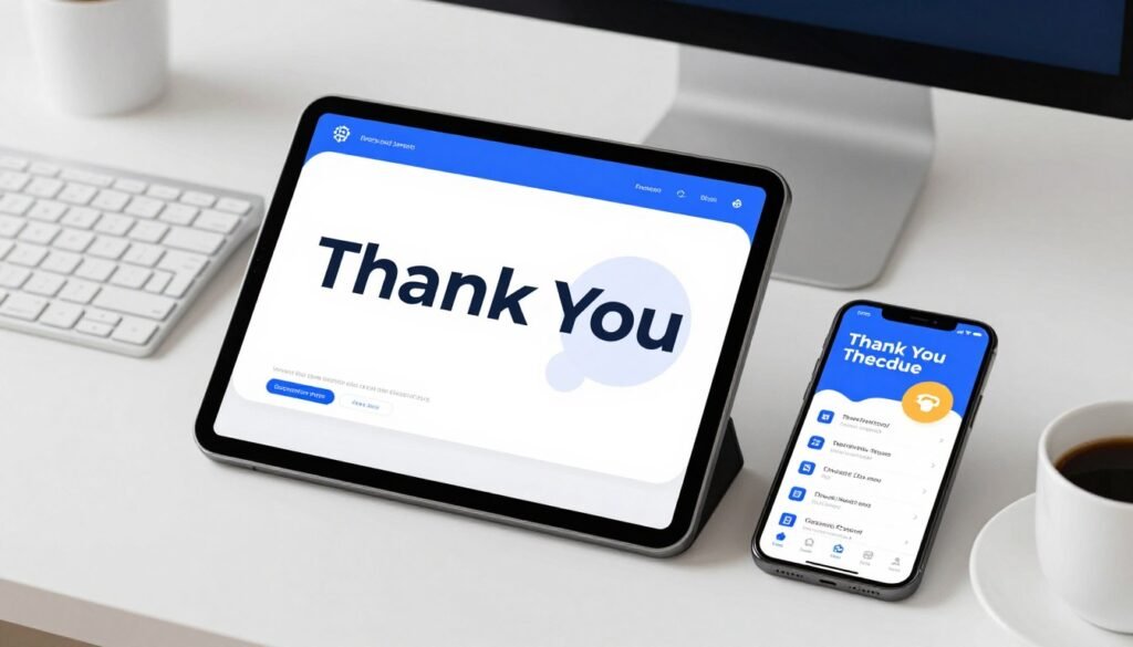 digital thank you card design displayed on tablet and smartphone screens