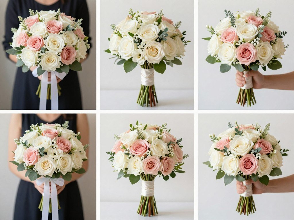 diverse bouquet styles in wedding colors
