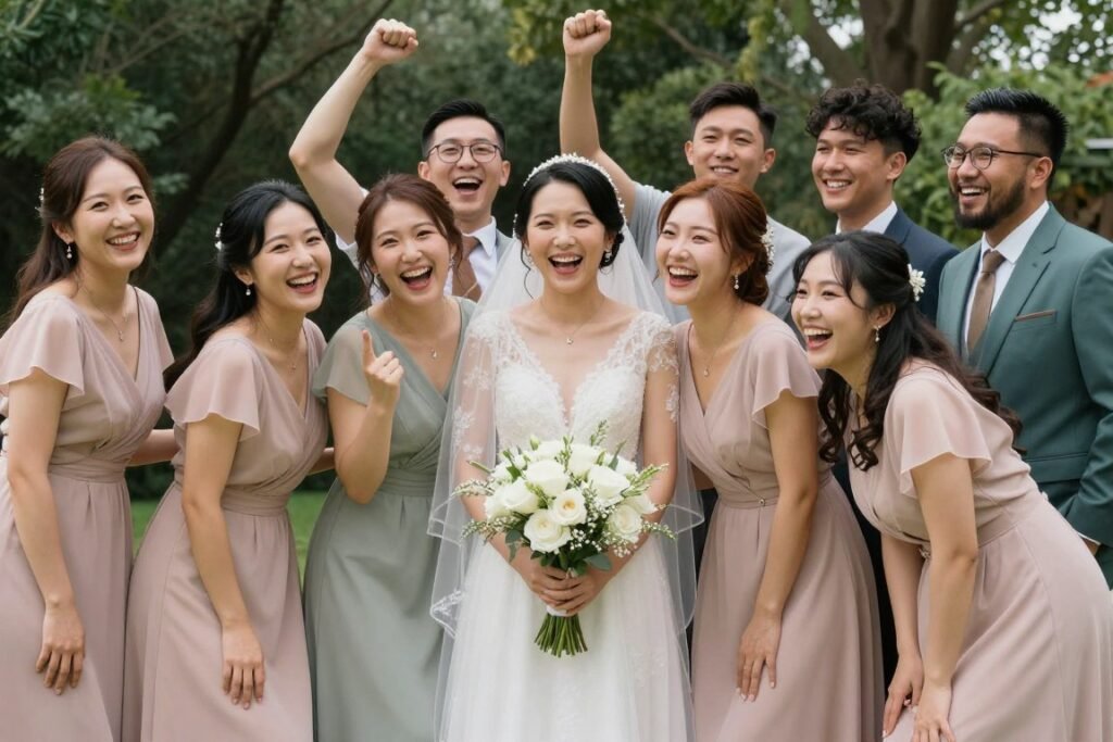diverse bridal party celebrating together